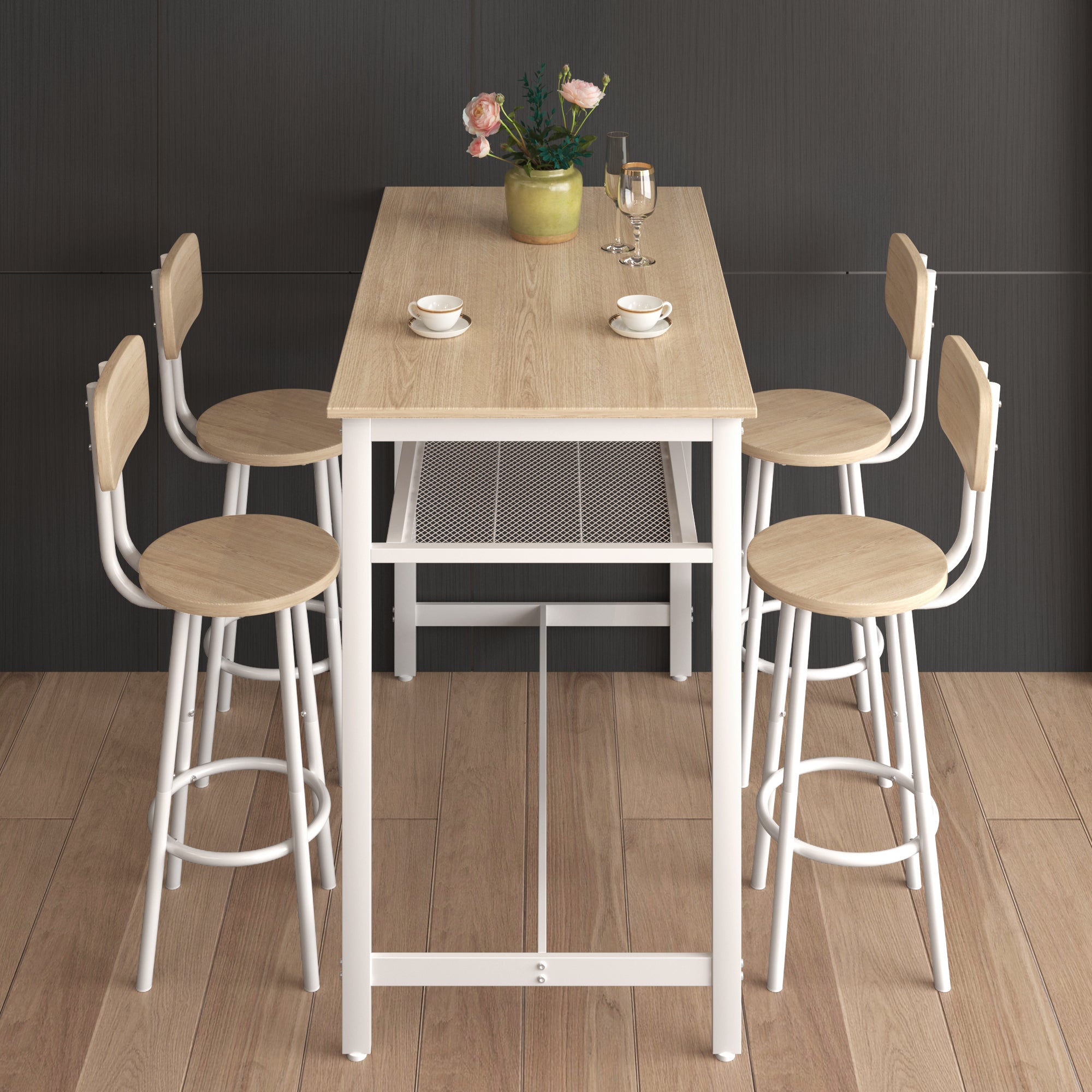 5-Piece Kitchen Counter Height Table Set, Bar Table with 4 Chairs