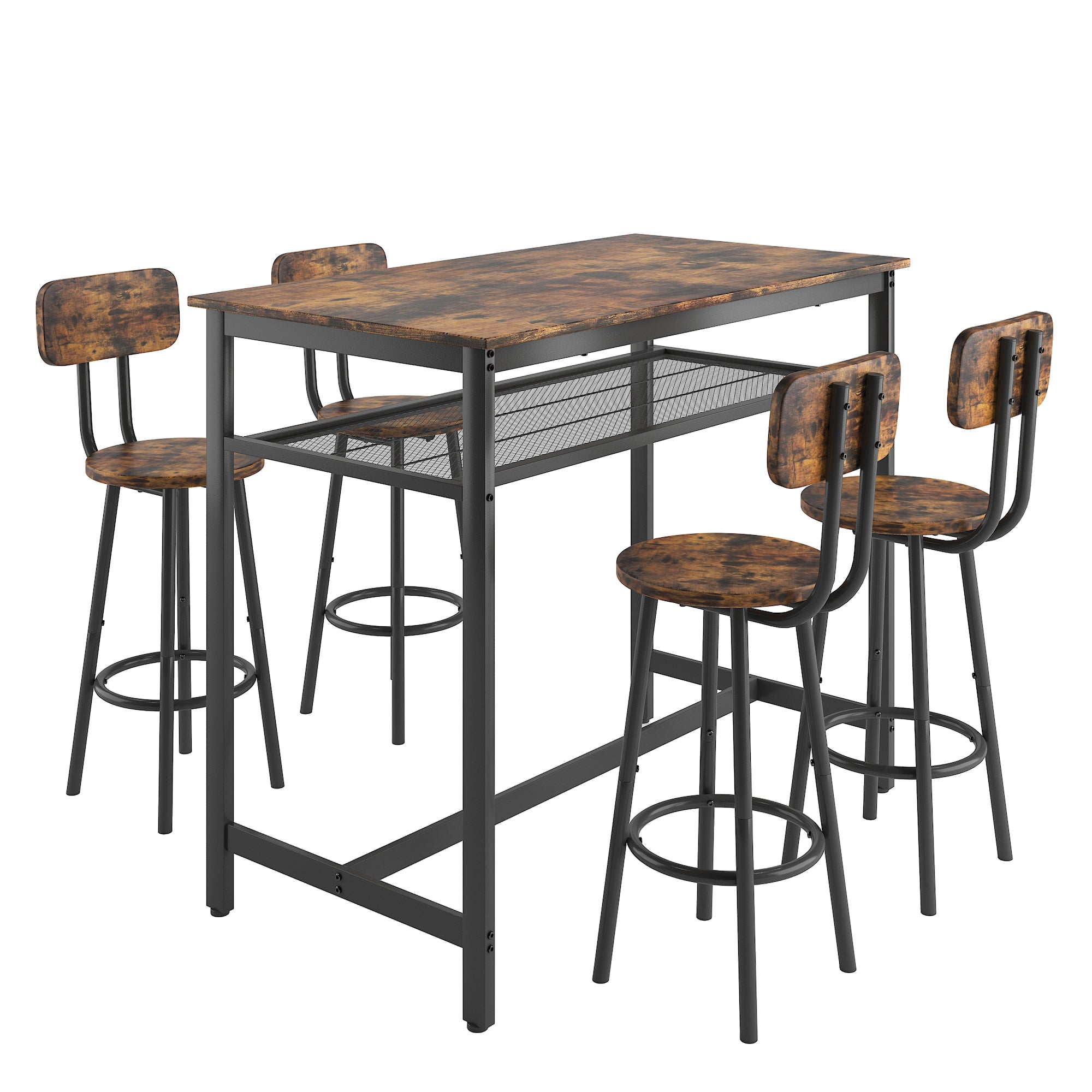 5-Piece Kitchen Counter Height Table Set, Bar Table with 4 Chairs