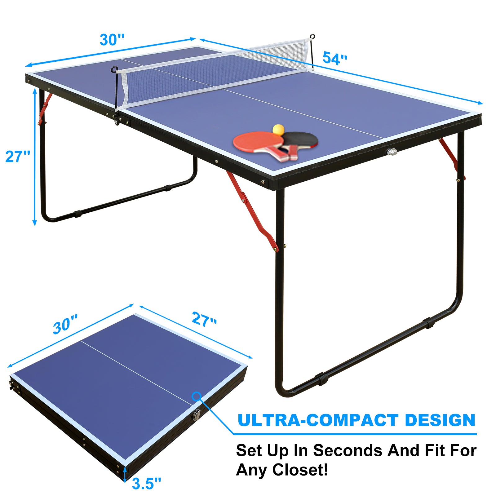 4.5ft Table Tennis Table Foldable & Portable Ping Pong Table Set with Net and 2 Ping Pong – view 5