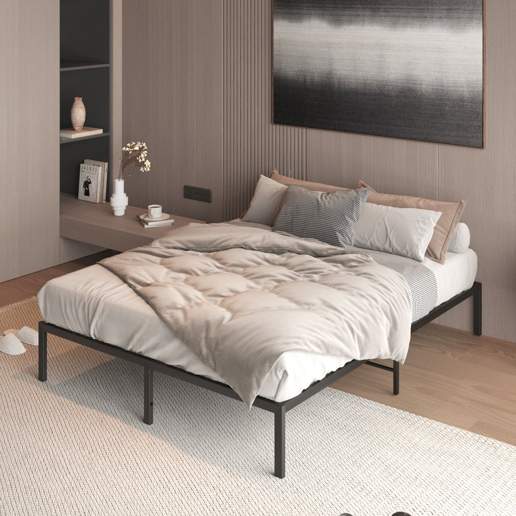 Wave-Headboard Metal Platform Bed