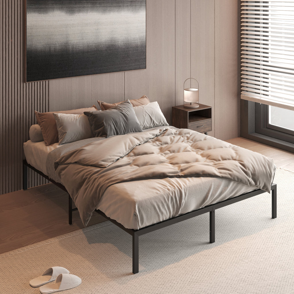 Wave-Headboard Metal Platform Bed