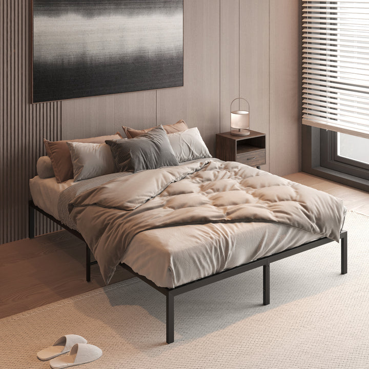 Wave-Headboard Metal Platform Bed