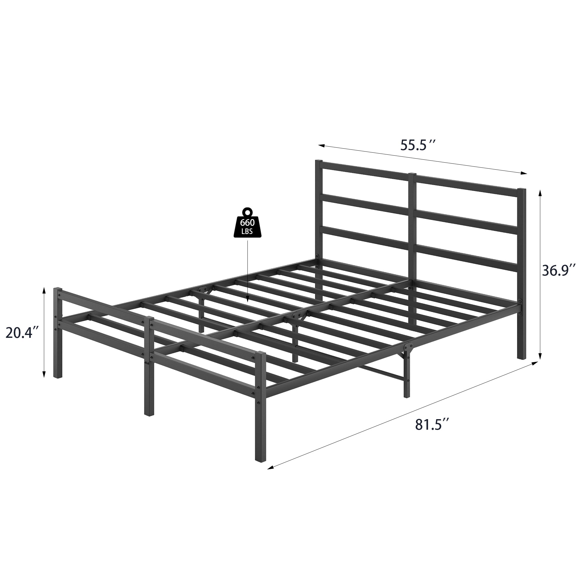 Metal Platform Bed with Wave Headboard