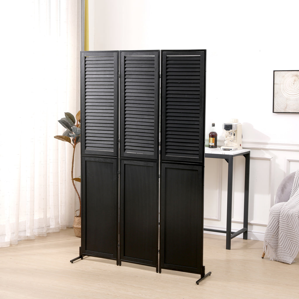 3 Panel Room Divider 6Ft Wood Folding Privacy Screen Black Room Separator Free Standing – view 2