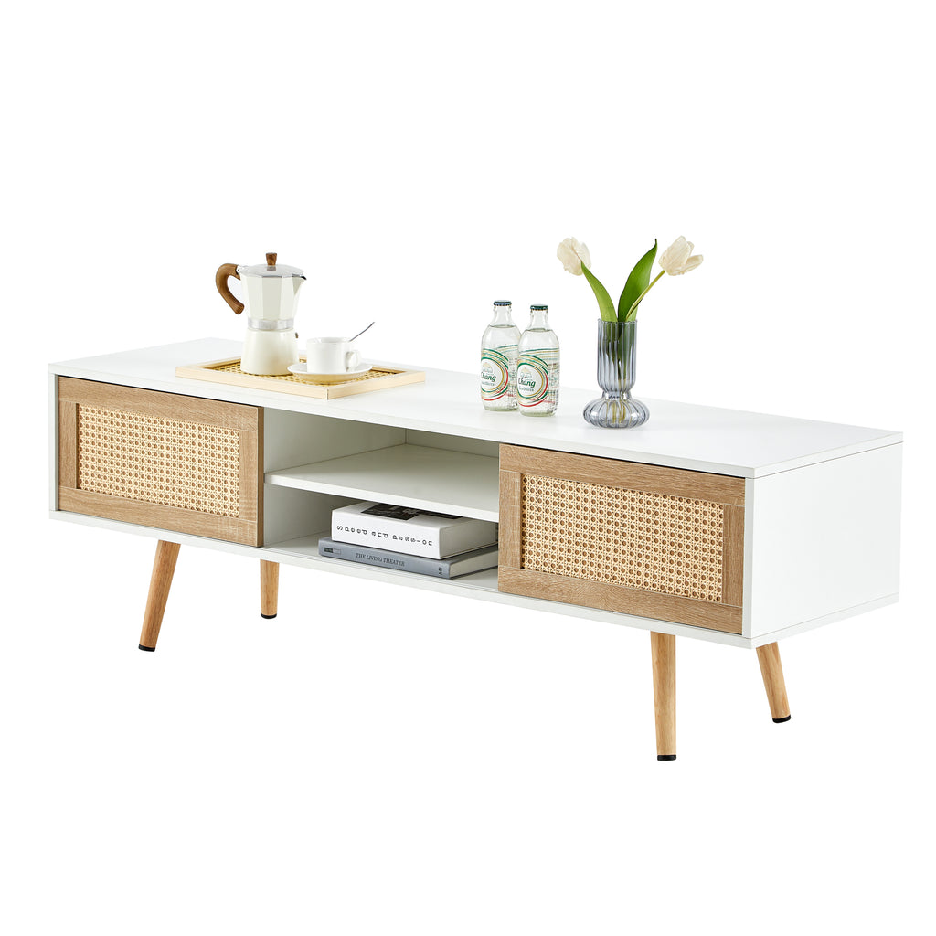 55.12" Rattan TV cabinet, double sliding doors for storage, adjustable shelf – view 7