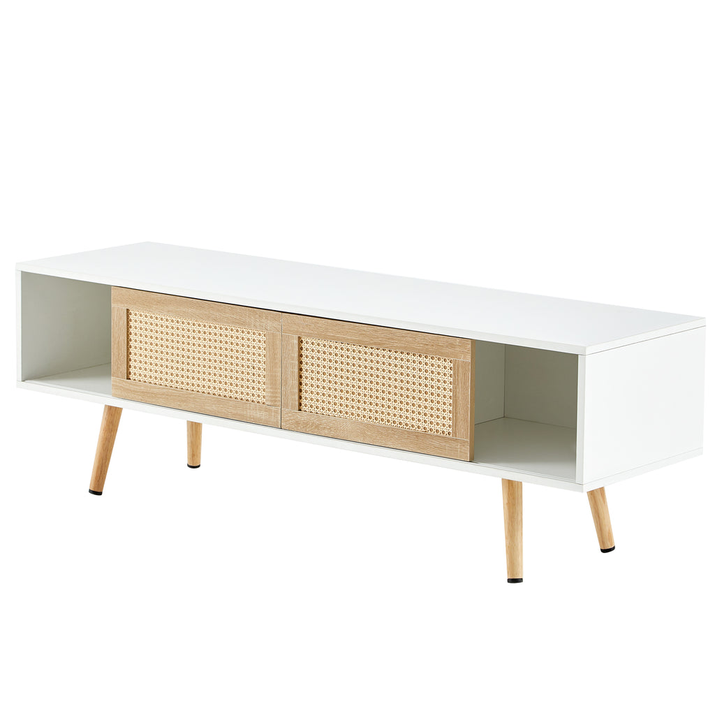 55.12" Rattan TV cabinet, double sliding doors for storage, adjustable shelf – view 10