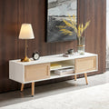55.12" Rattan TV cabinet, double sliding doors for storage, adjustable shelf