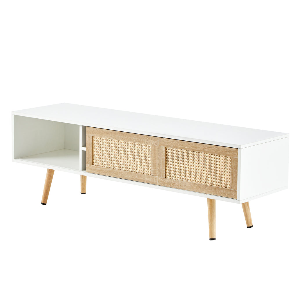55.12" Rattan TV cabinet, double sliding doors for storage, adjustable shelf – view 11