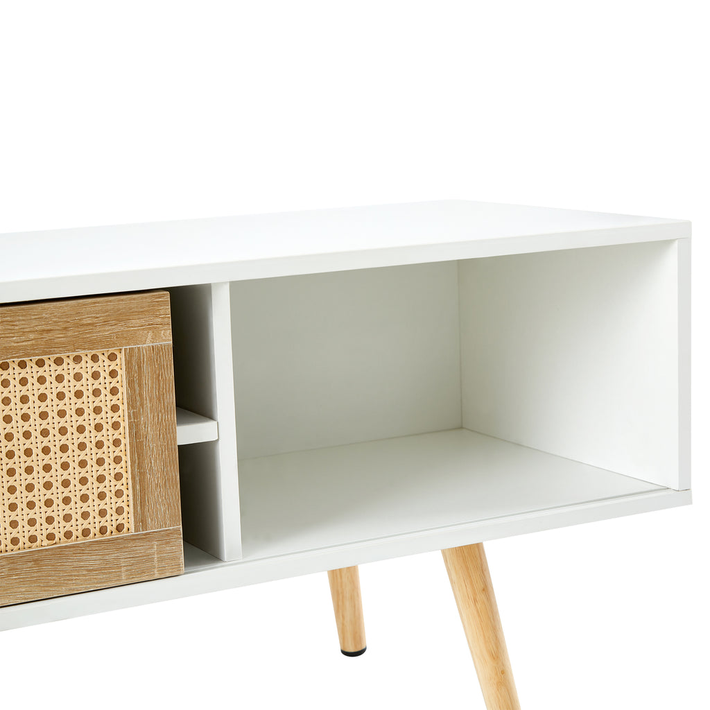 55.12" Rattan TV cabinet, double sliding doors for storage, adjustable shelf – view 4