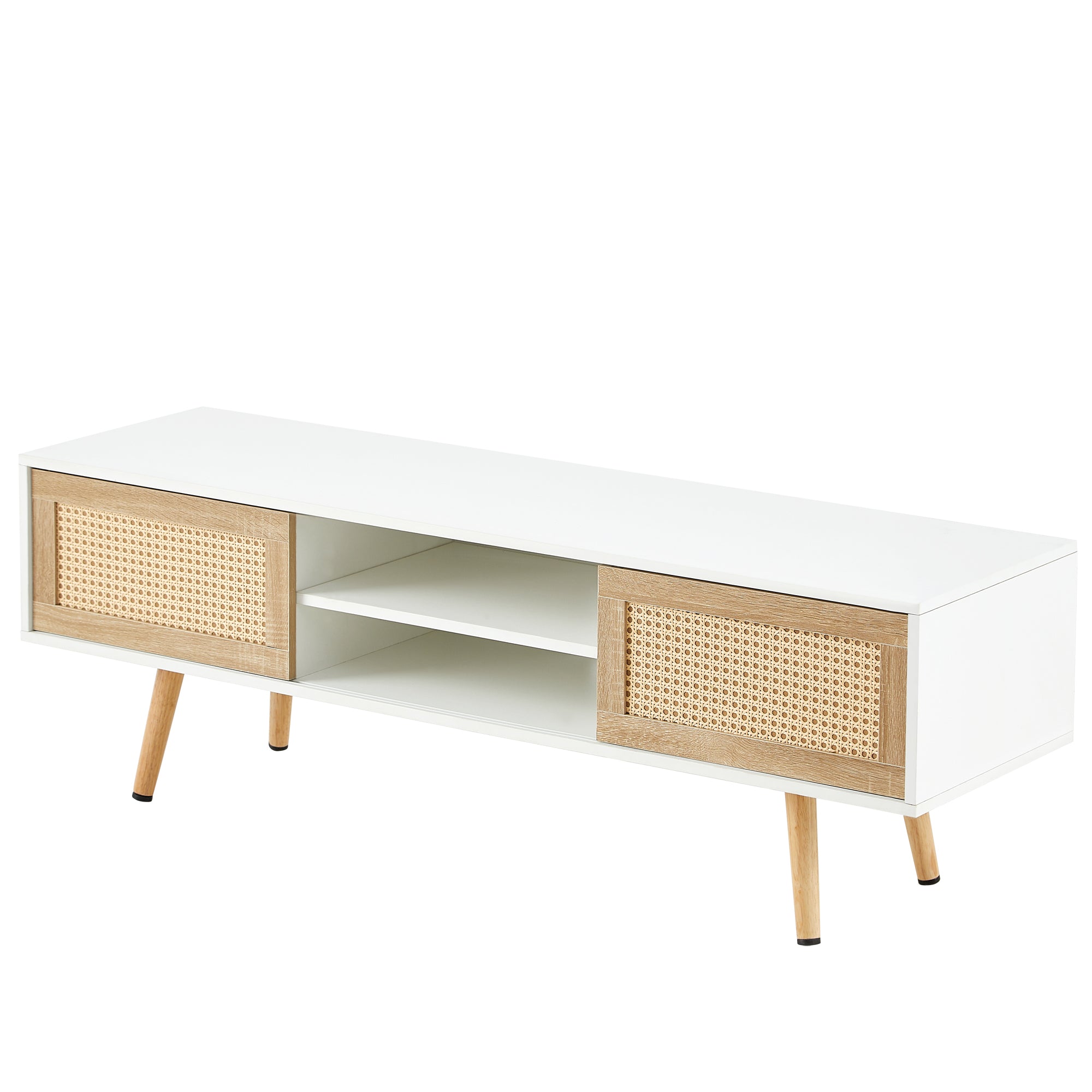55.12" Rattan TV cabinet, double sliding doors for storage, adjustable shelf – view 9