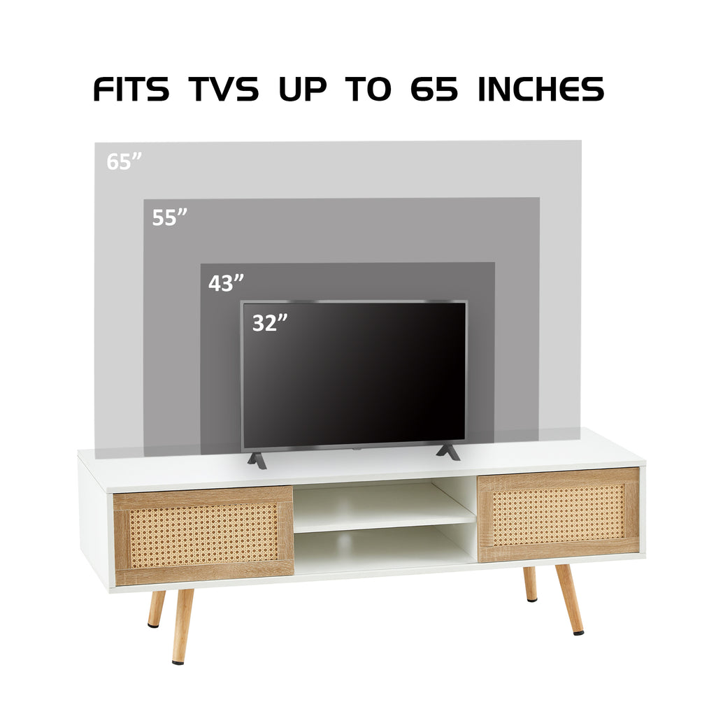 55.12" Rattan TV cabinet, double sliding doors for storage, adjustable shelf – view 12