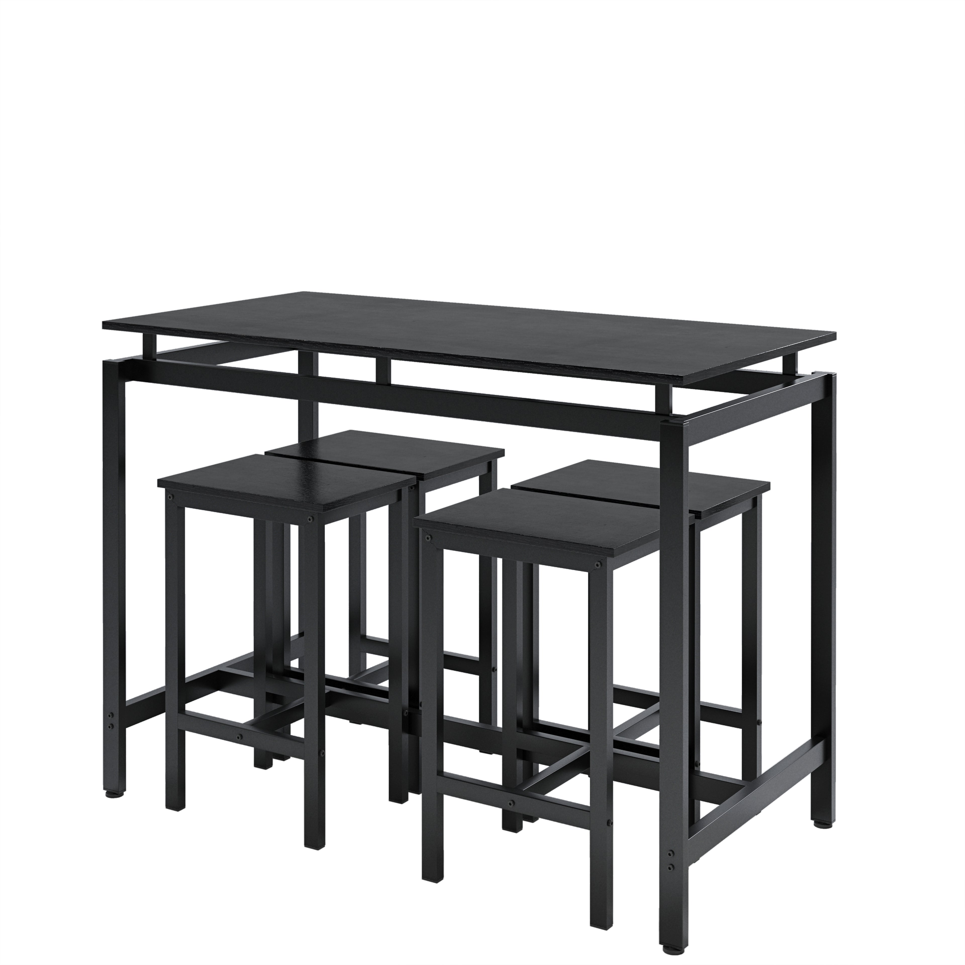 5-piece modern kitchen table with four bar stools Bar table set 5PC,metal frame and MDF, white oak,47.5'' L x 23.7'' W x 35.5'' H.