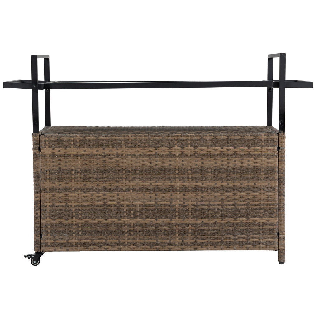 Outdoor Wicker Bar Cart, Patio Wine Serving Cart w/Wheels – view 10