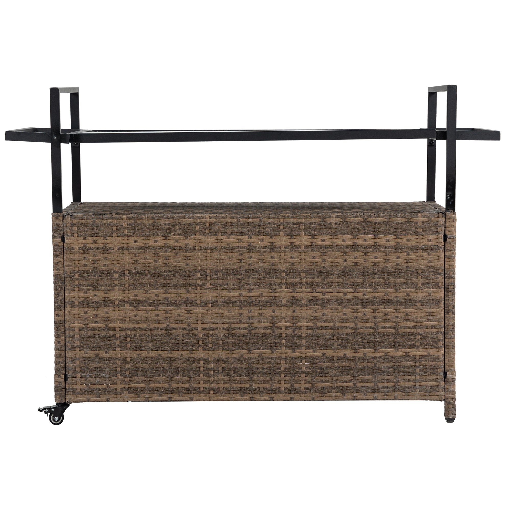 Outdoor Wicker Bar Cart, Patio Wine Serving Cart w/Wheels – view 10