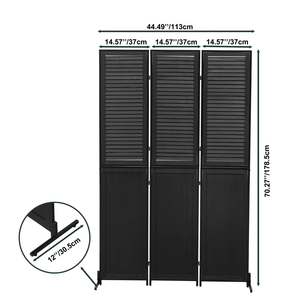 3 Panel Room Divider 6Ft Wood Folding Privacy Screen Black Room Separator Free Standing – view 3