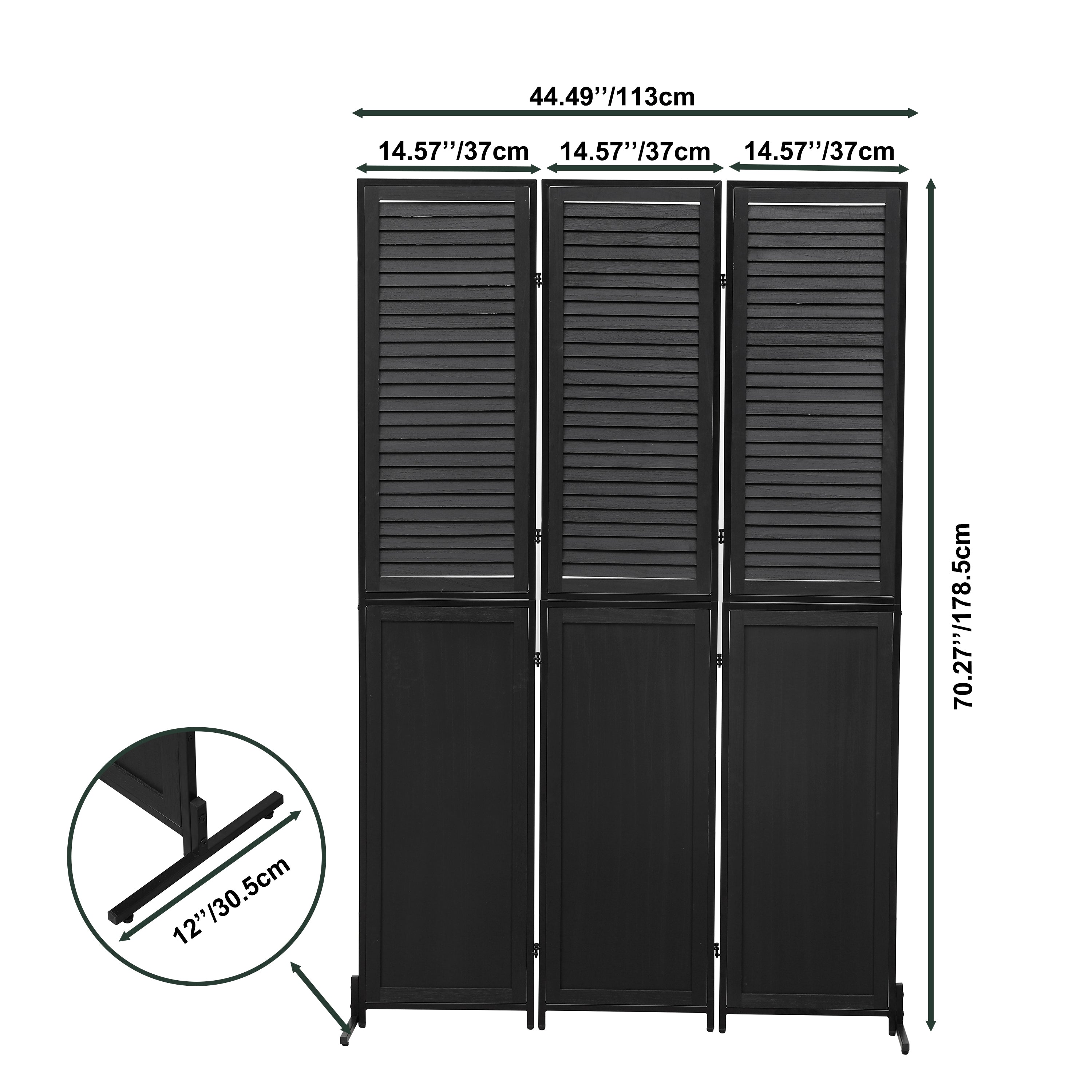 3 Panel Room Divider 6Ft Wood Folding Privacy Screen Black Room Separator Free Standing – view 3