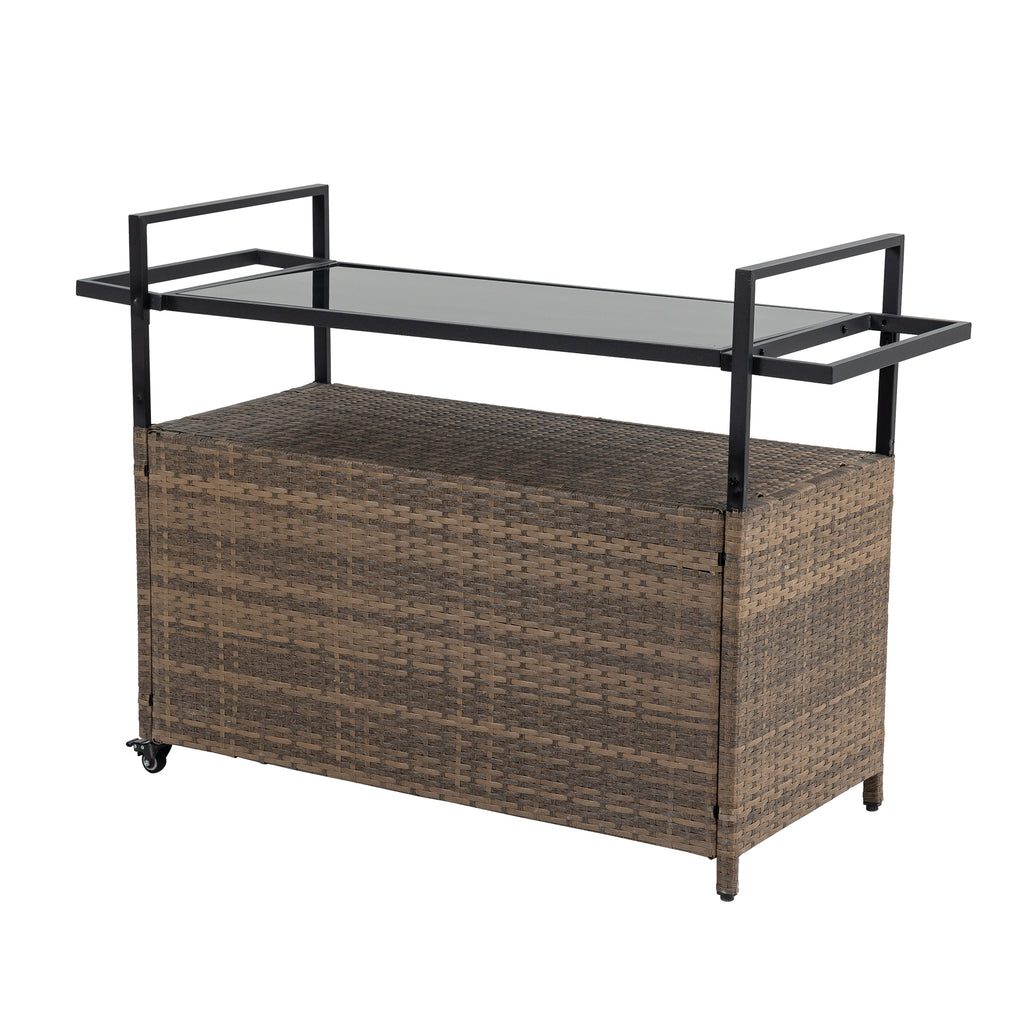 Outdoor Wicker Bar Cart, Patio Wine Serving Cart w/Wheels – view 11