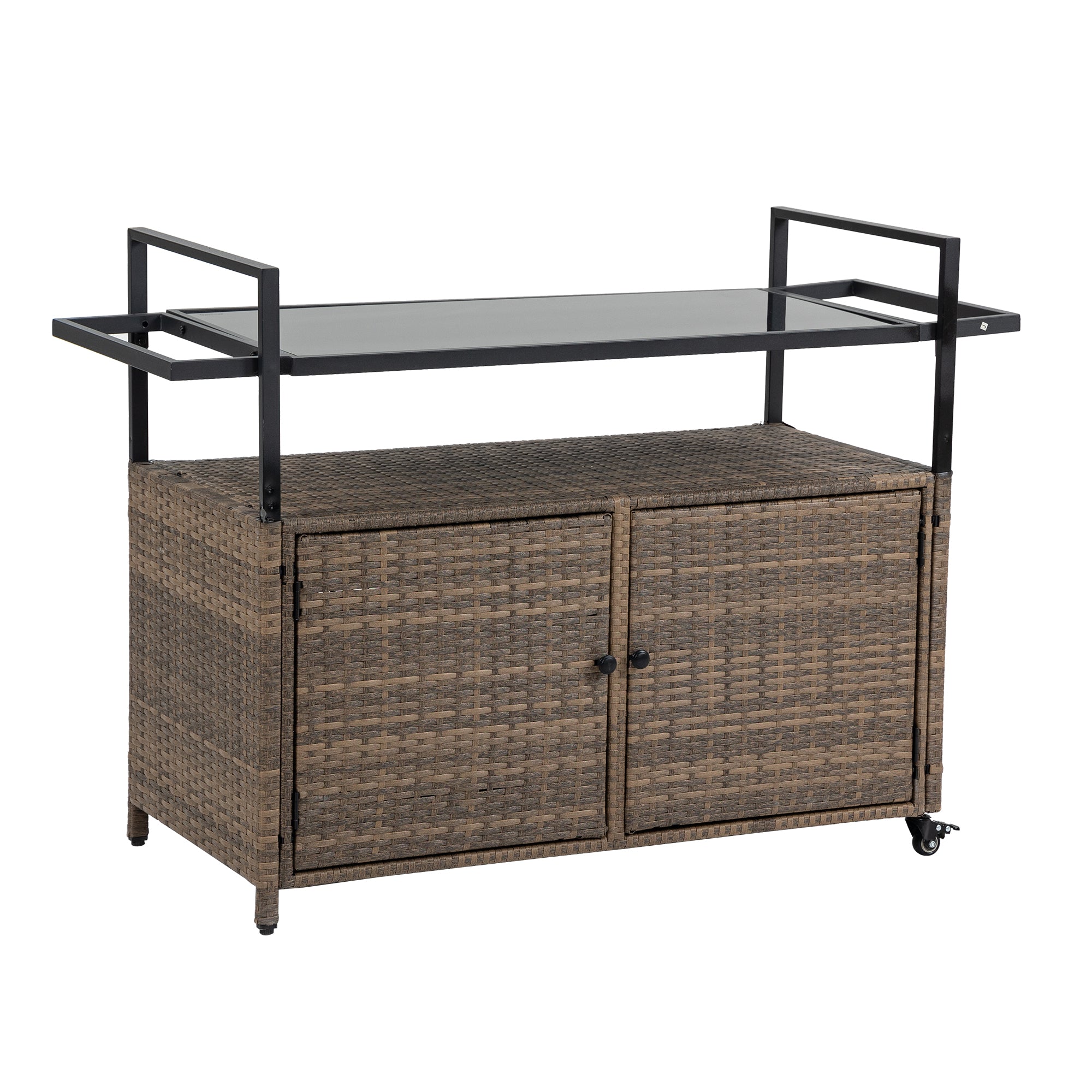 Outdoor Wicker Bar Cart, Patio Wine Serving Cart w/Wheels – view 4