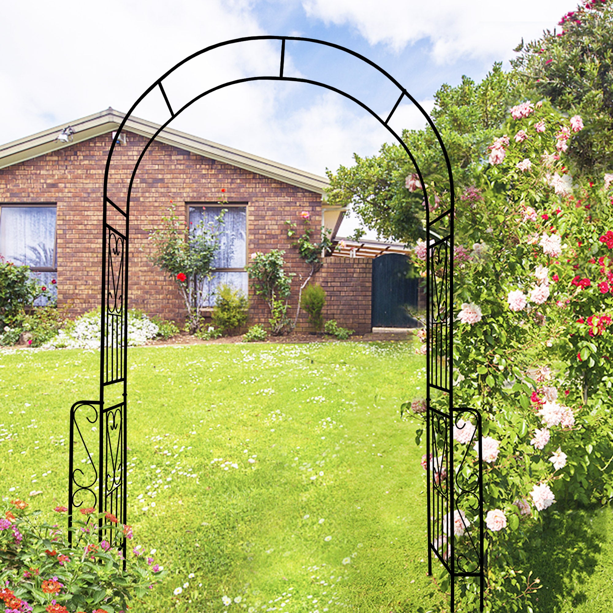 Metal Garden Arch W55'' x H94.5'' Garden Arbor Trellis Climbing Plants Support Rose Arch – view 8