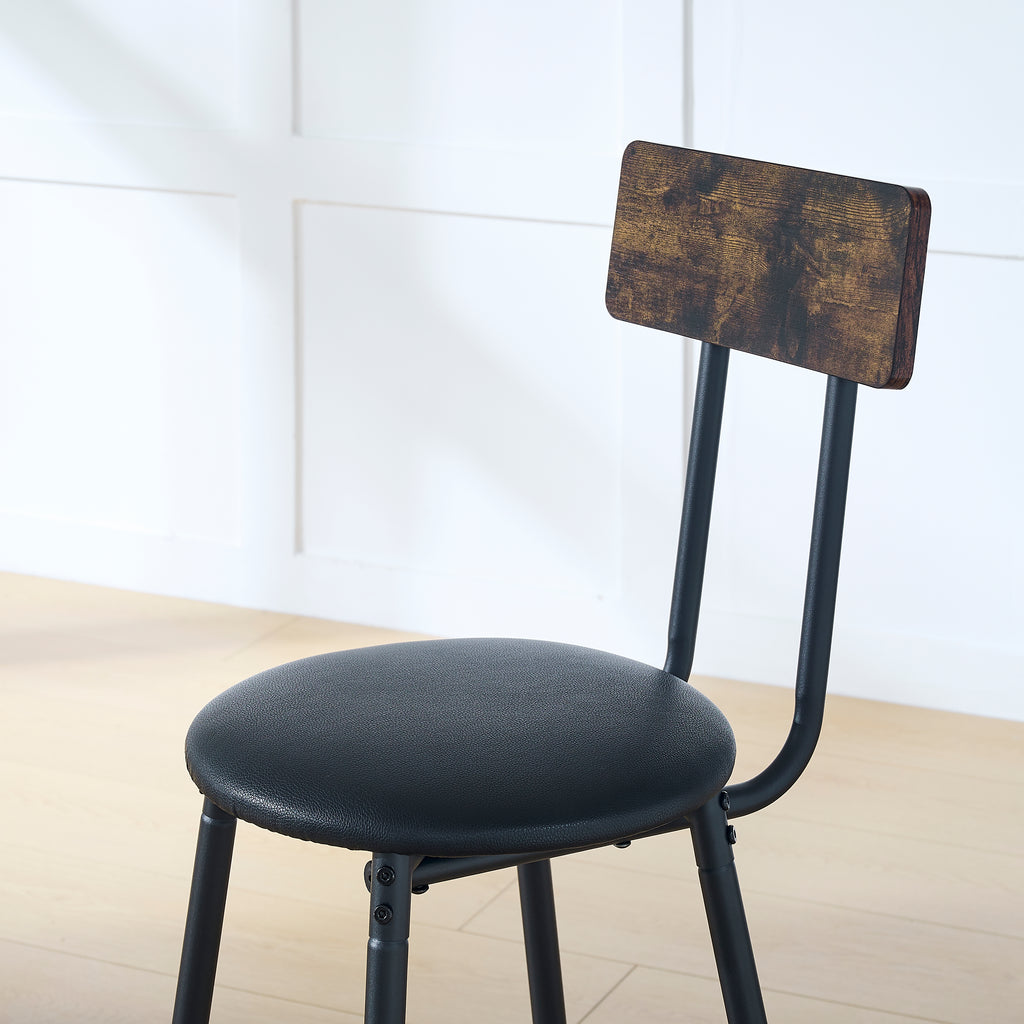 Round bar table and stool set with shelf, upholstered stool with backrest, Rustic Brown – view 4