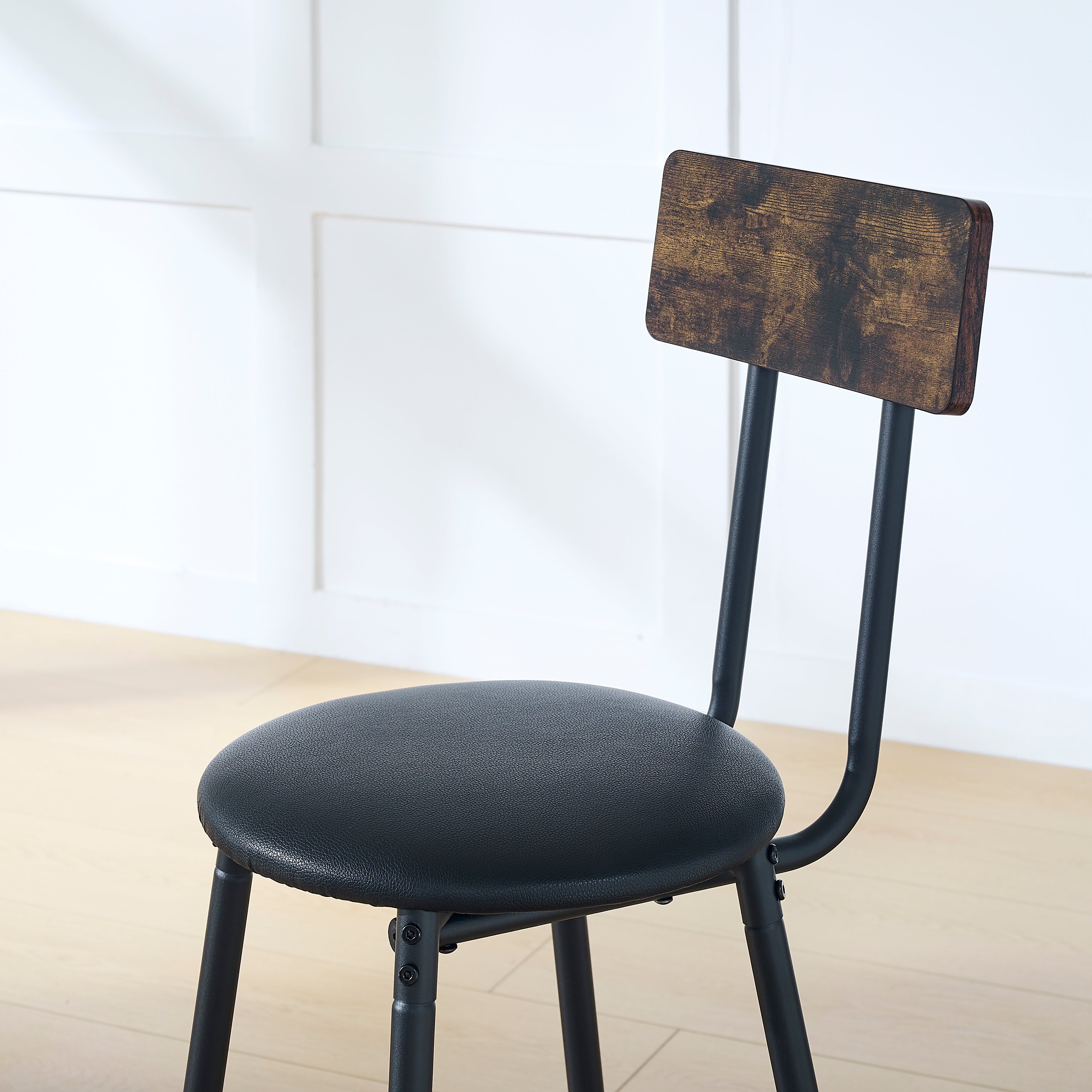 Round bar table and stool set with shelf, upholstered stool with backrest, Rustic Brown – view 4