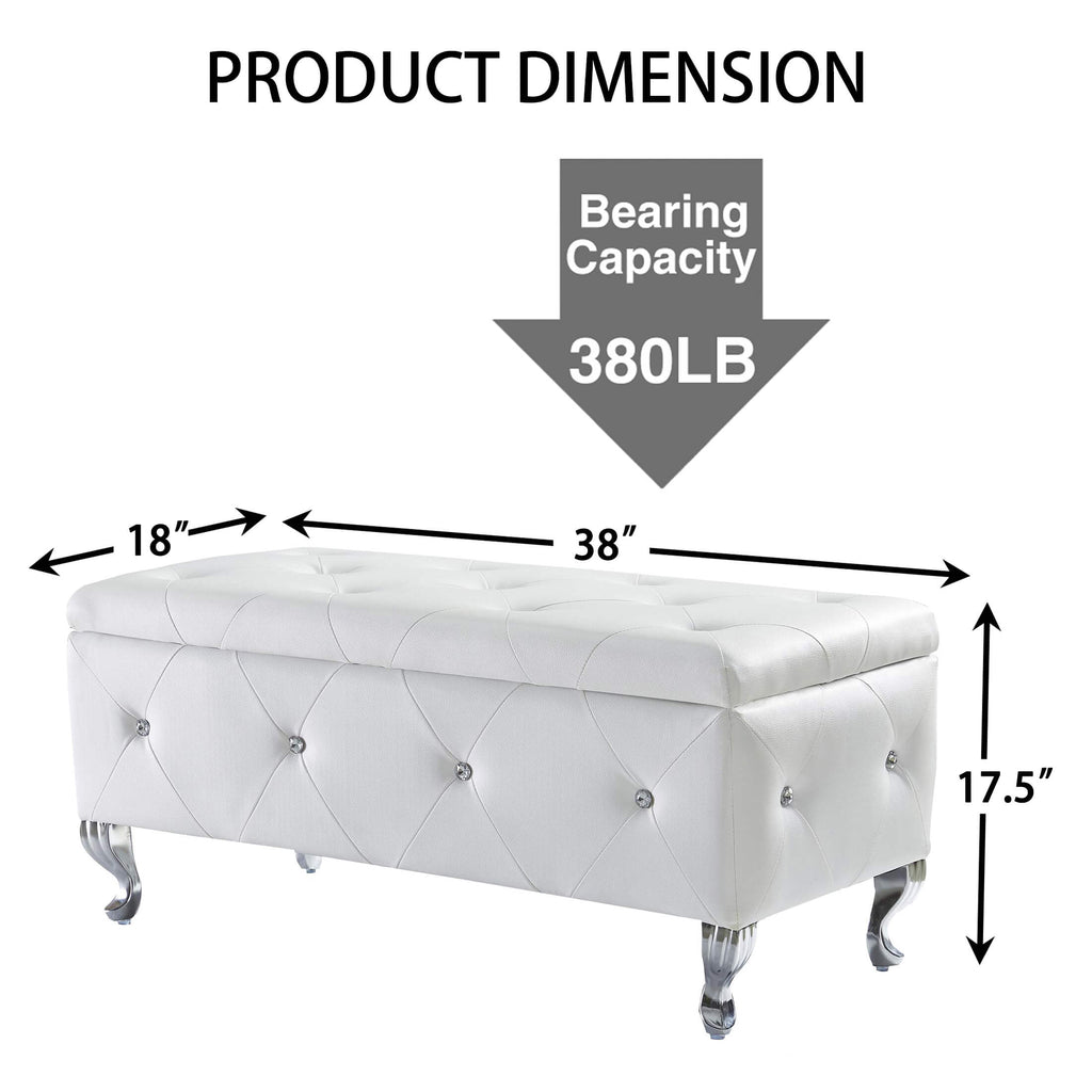 Upholstered Storage Ottoman Bench For Bedroom End Of Bed Faux Leather Rectangular Storage – view 8