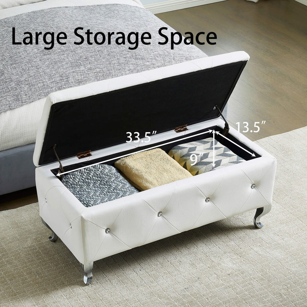 Upholstered Storage Ottoman Bench For Bedroom End Of Bed Faux Leather Rectangular Storage – view 4