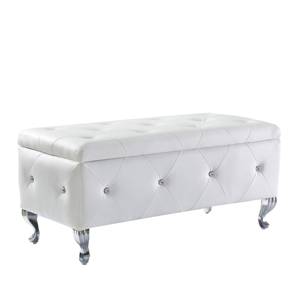 Upholstered Storage Ottoman Bench For Bedroom End Of Bed Faux Leather Rectangular Storage – view 3