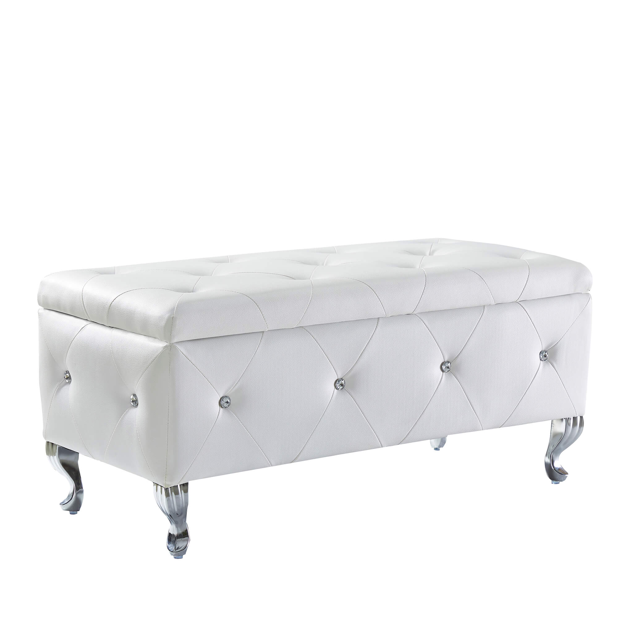 Upholstered Storage Ottoman Bench For Bedroom End Of Bed Faux Leather Rectangular Storage – view 3