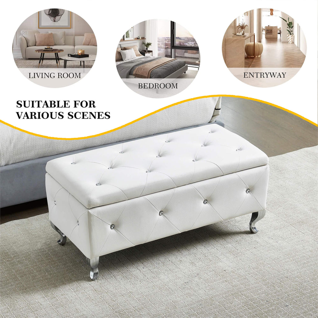 Upholstered Storage Ottoman Bench For Bedroom End Of Bed Faux Leather Rectangular Storage – view 7