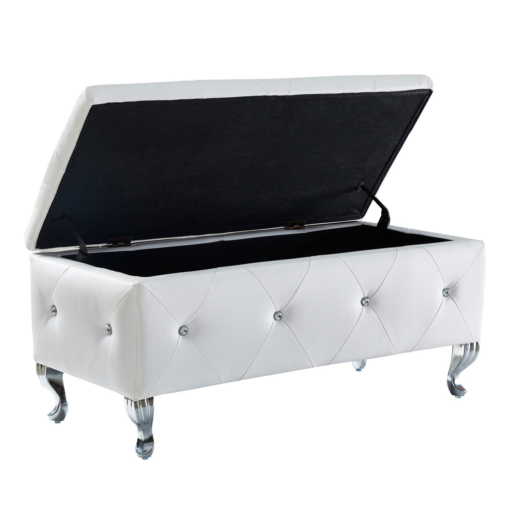 Upholstered Storage Ottoman Bench For Bedroom End Of Bed Faux Leather Rectangular Storage – view 2