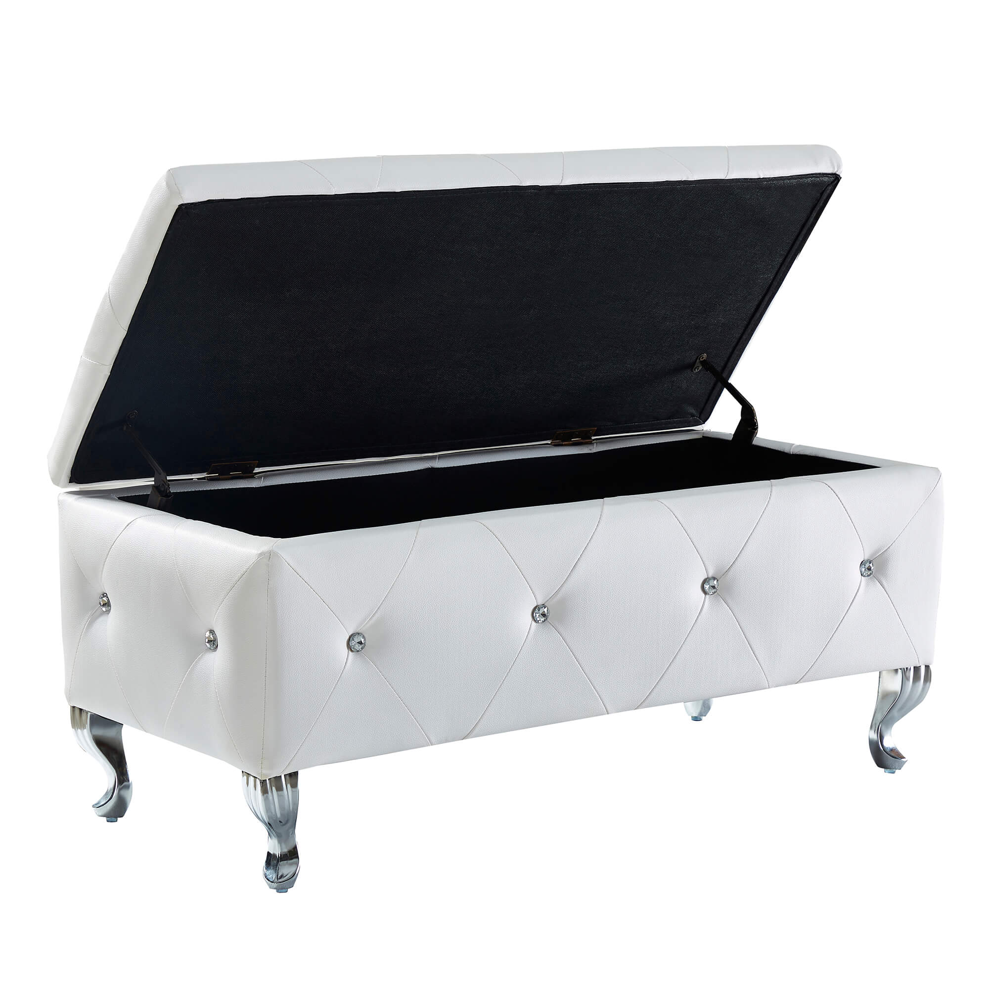Upholstered Storage Ottoman Bench For Bedroom End Of Bed Faux Leather Rectangular Storage – view 2