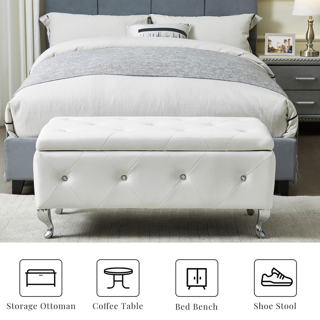 Upholstered Storage Ottoman Bench For Bedroom End Of Bed Faux Leather Rectangular Storage – view 6
