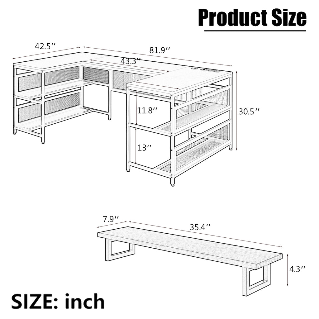 U-Shaped Gaming Desk with Power & LED
