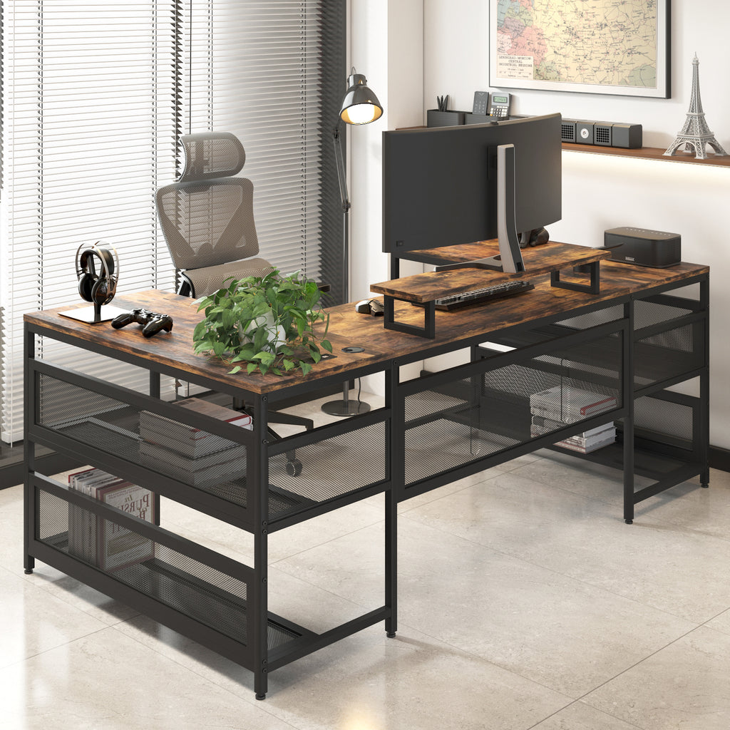 U-Shaped Gaming Desk with Power & LED