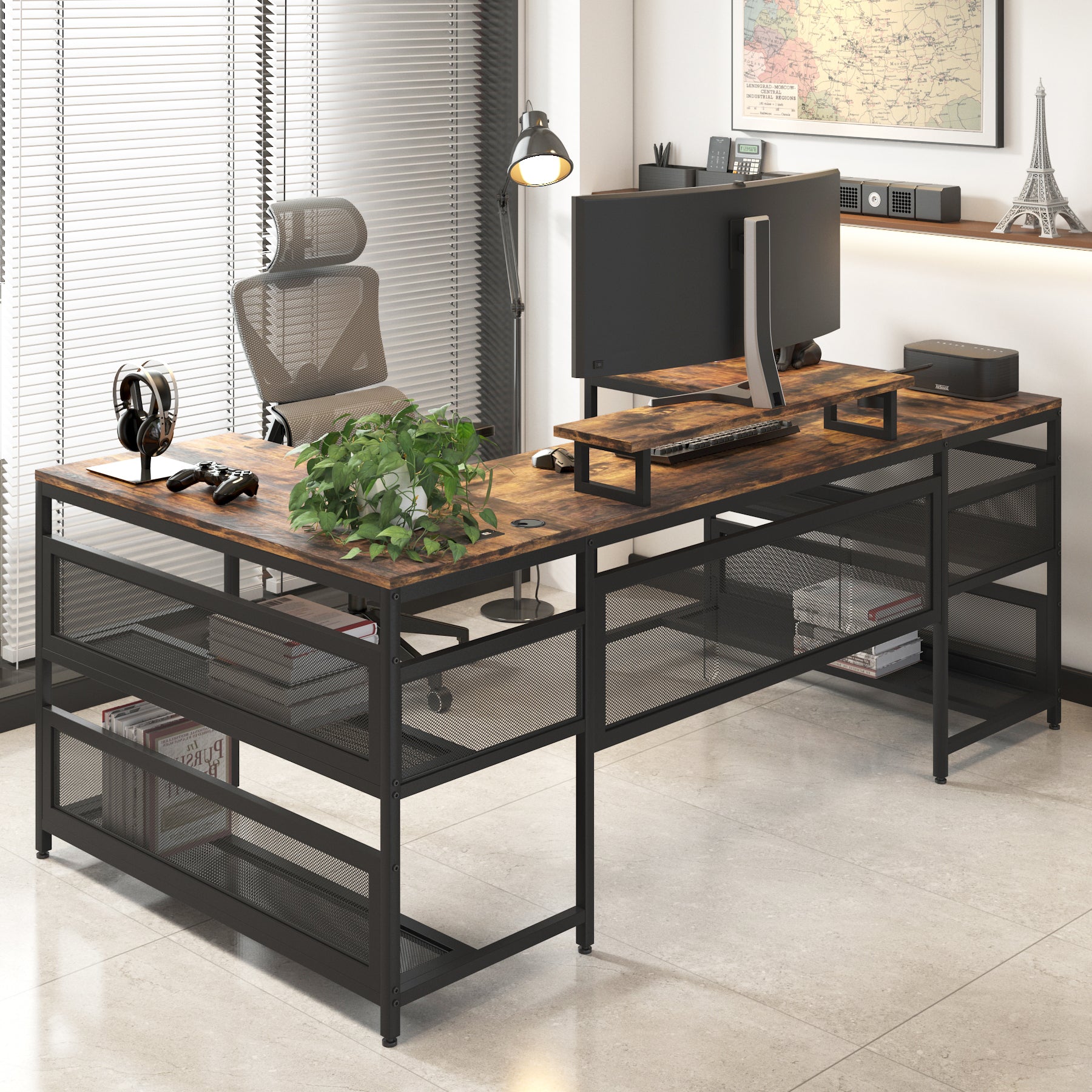 U-Shaped Gaming Desk with Power & LED