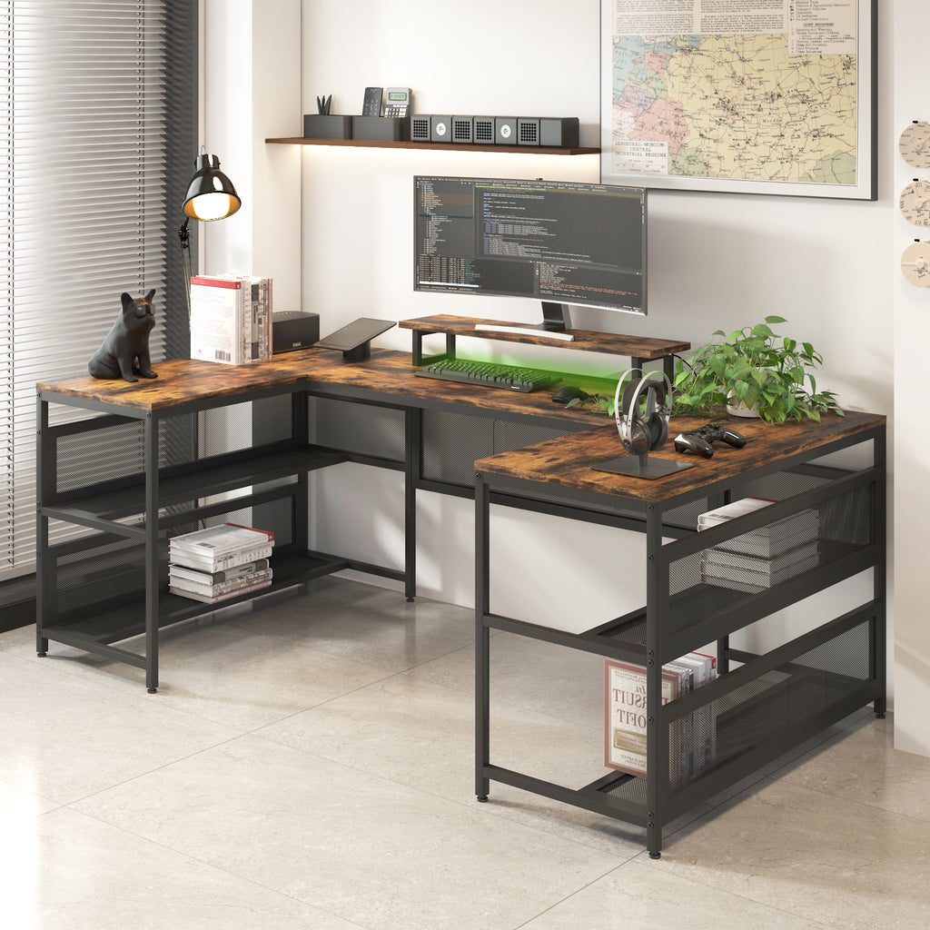 U-Shaped Gaming Desk with Power & LED