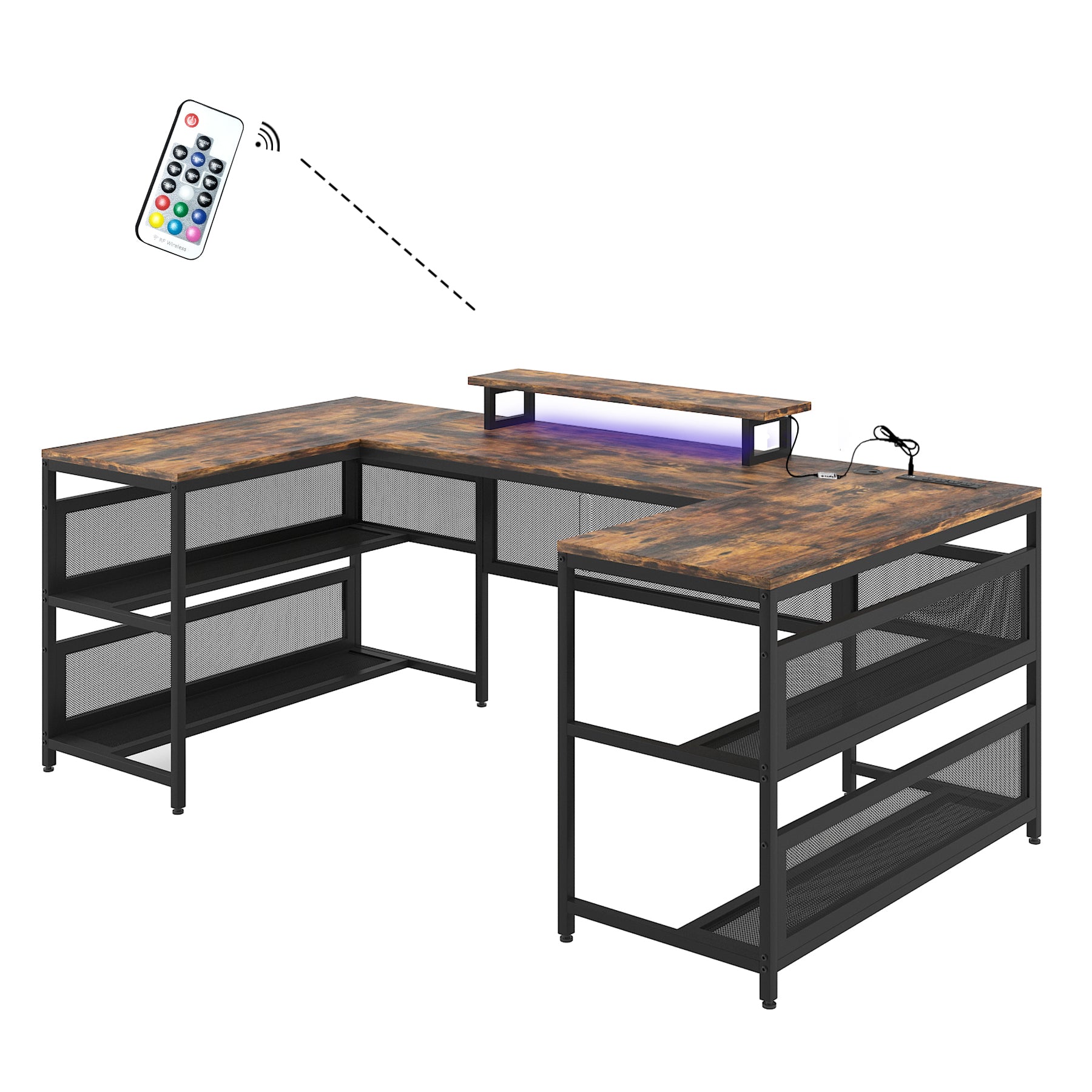 U-Shaped Gaming Desk with Power & LED