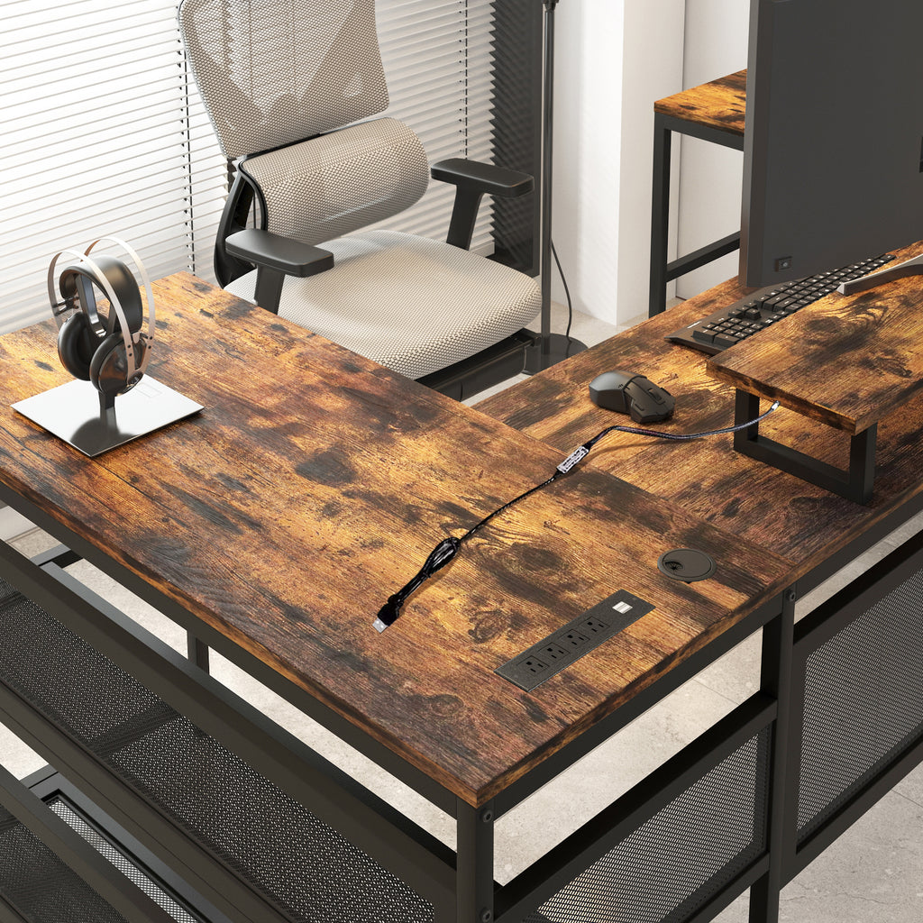 U-Shaped Gaming Desk with Power & LED