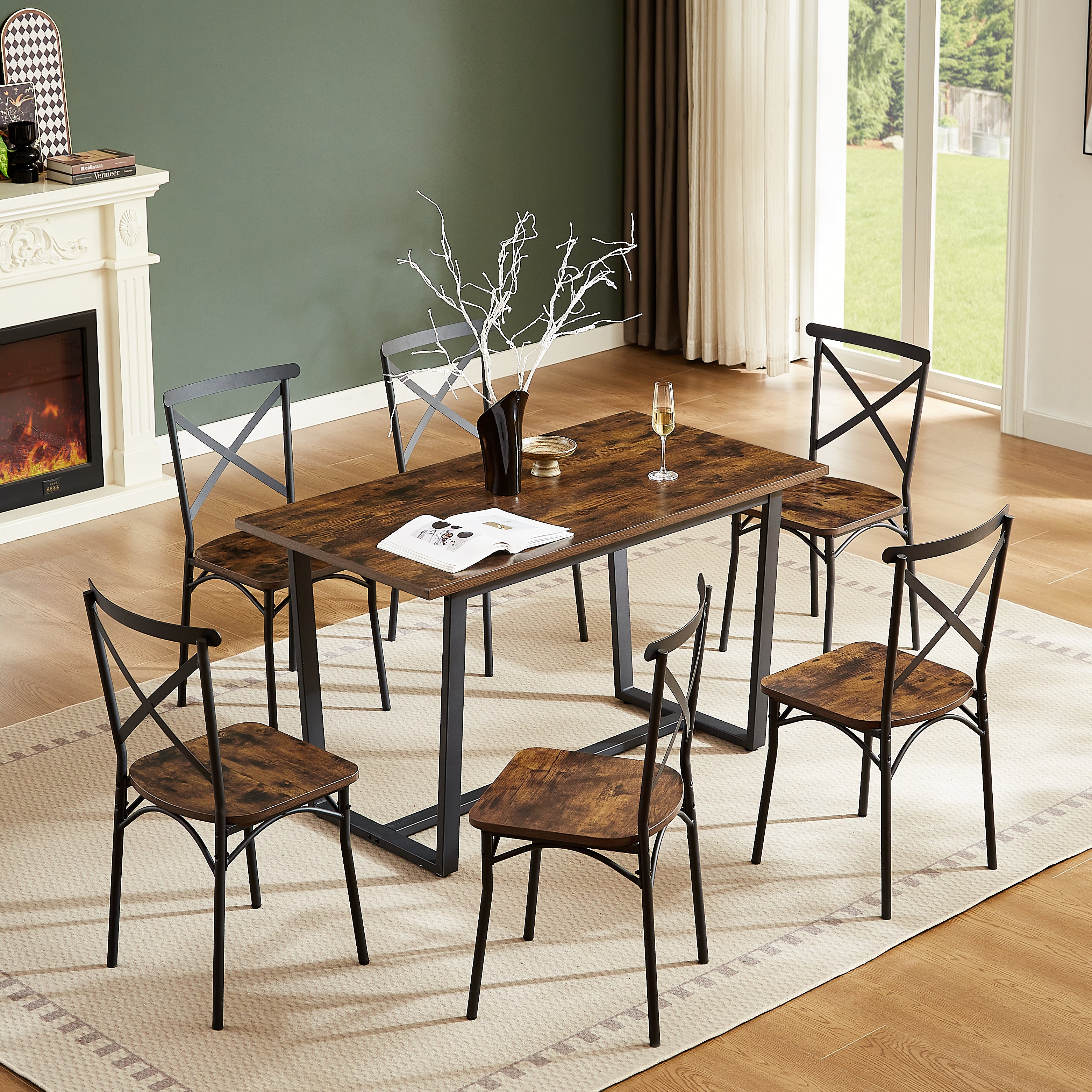 7 Pieces Dining Set 7-Piece Kitchen Table Set Perfect for Kitchen, Breakfast Nook, Living Room Occasions