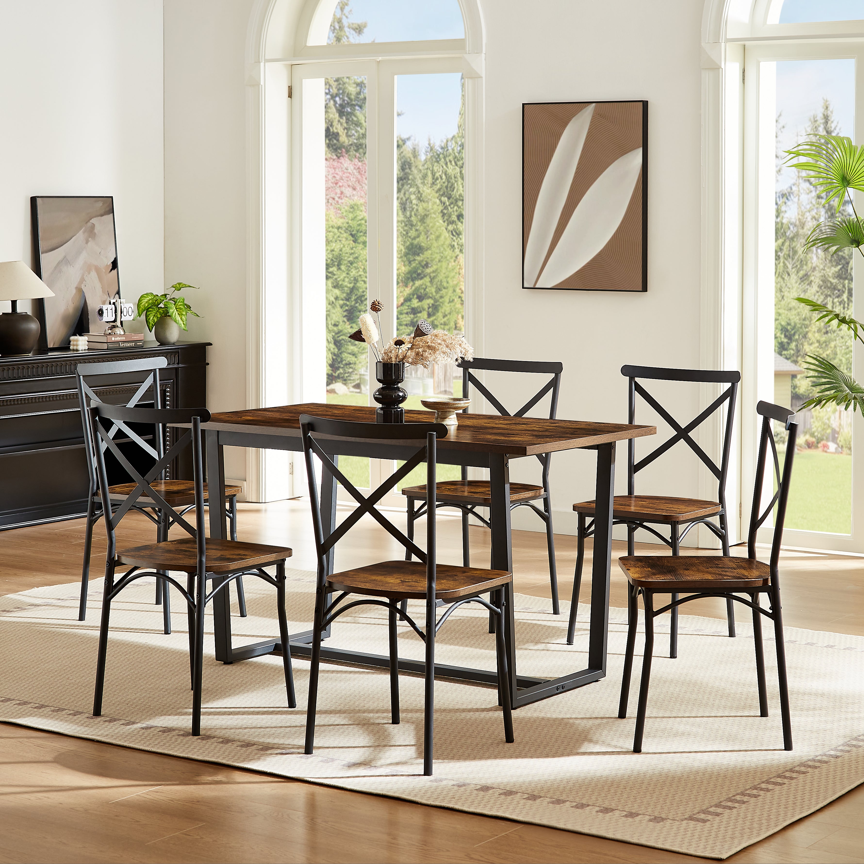 7 Pieces Dining Set 7-Piece Kitchen Table Set Perfect for Kitchen, Breakfast Nook, Living Room Occasions