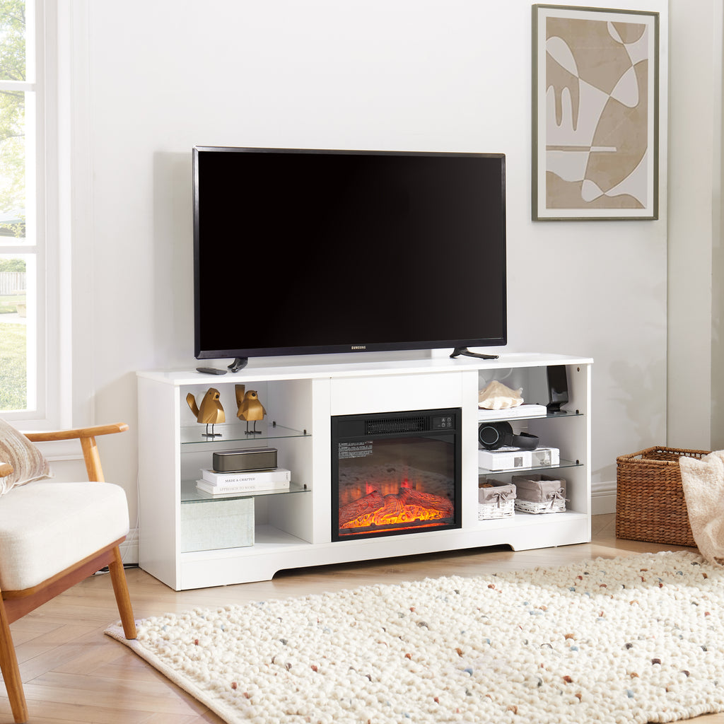 TV Stand Electric Fireplace TV Stand with Glass Shelves – view 5