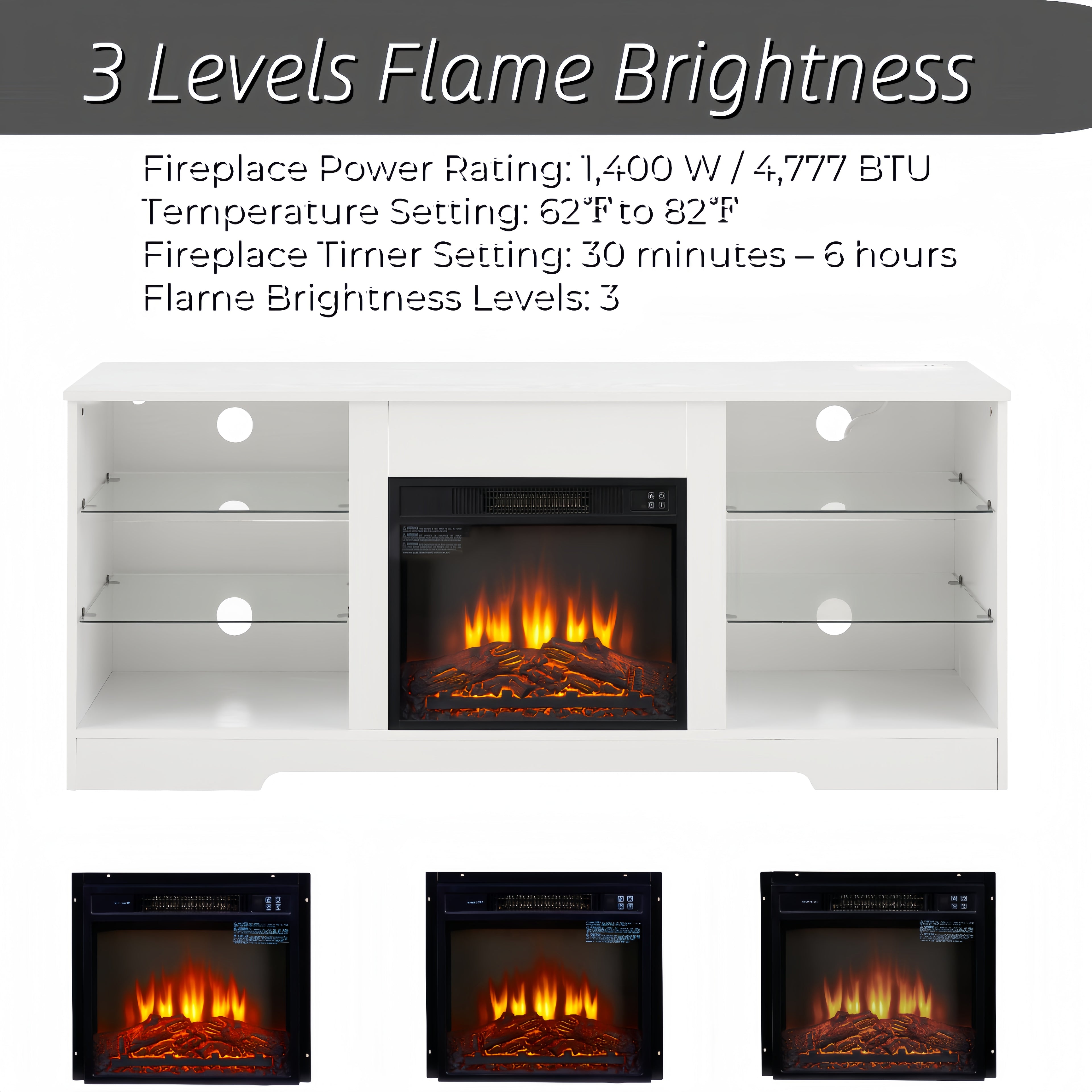 TV Stand Electric Fireplace TV Stand with Glass Shelves – view 7