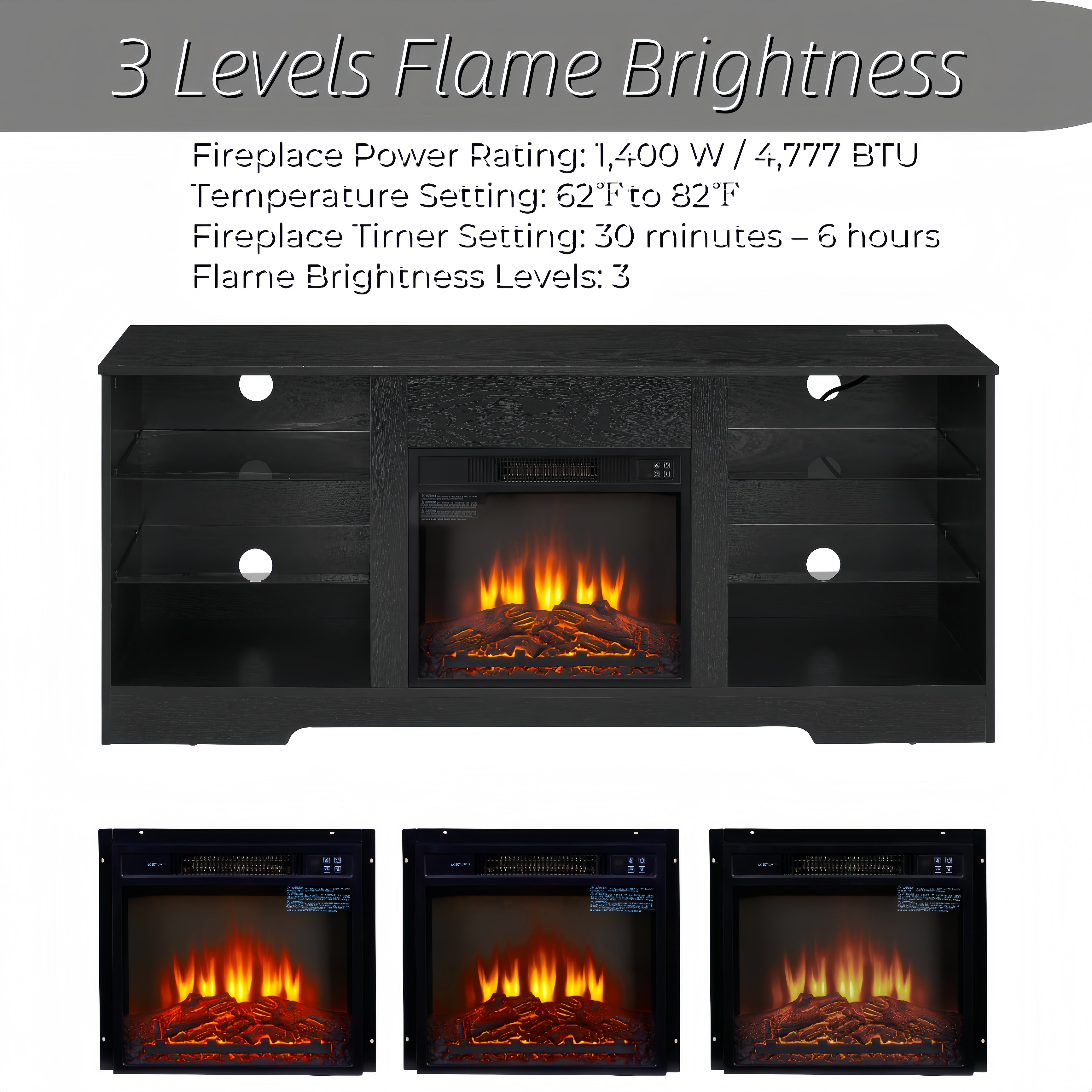 TV Stand Electric Fireplace TV Stand with Glass Shelves – view 7
