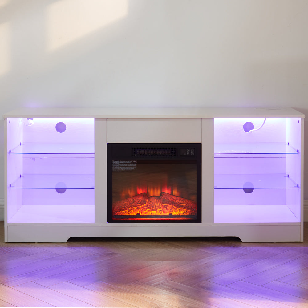 TV Stand Electric Fireplace TV Stand with Glass Shelves – view 11