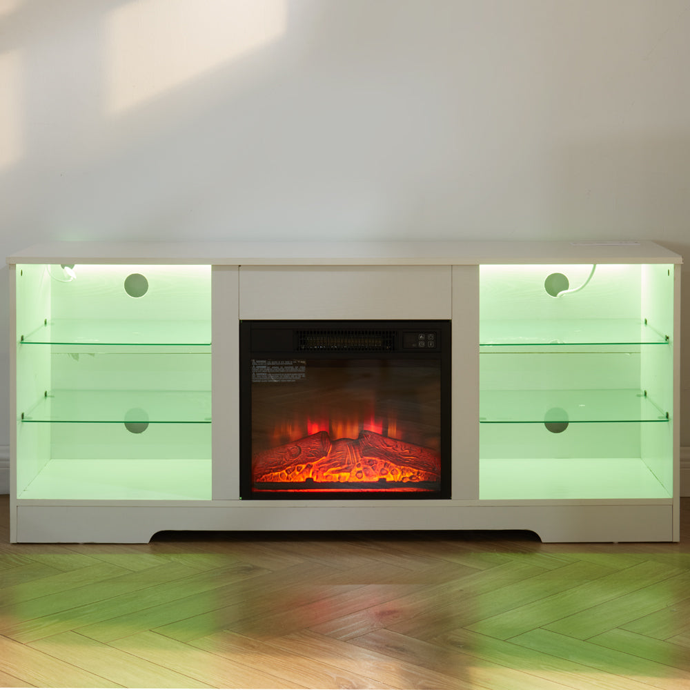 TV Stand Electric Fireplace TV Stand with Glass Shelves – view 12