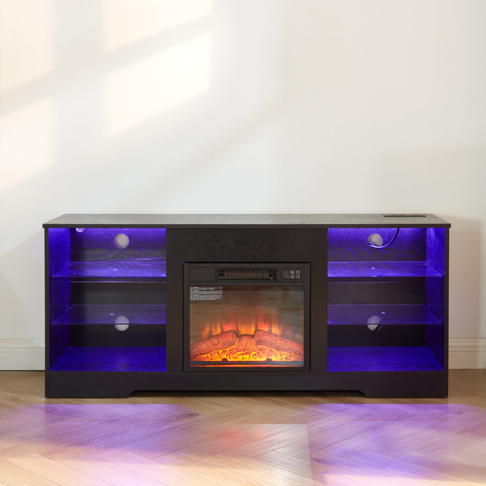 TV Stand Electric Fireplace TV Stand with Glass Shelves – view 12
