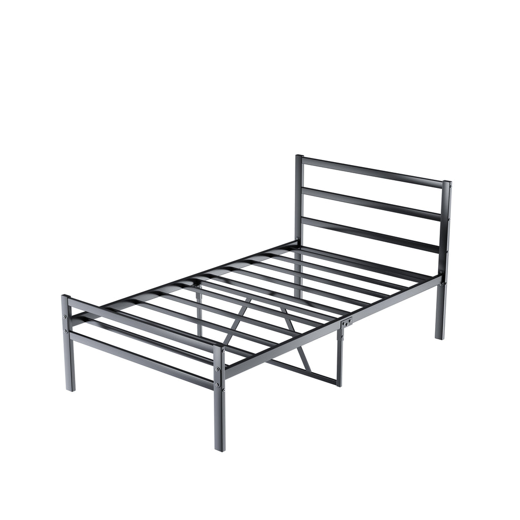 Metal Platform Bed with Wave Headboard