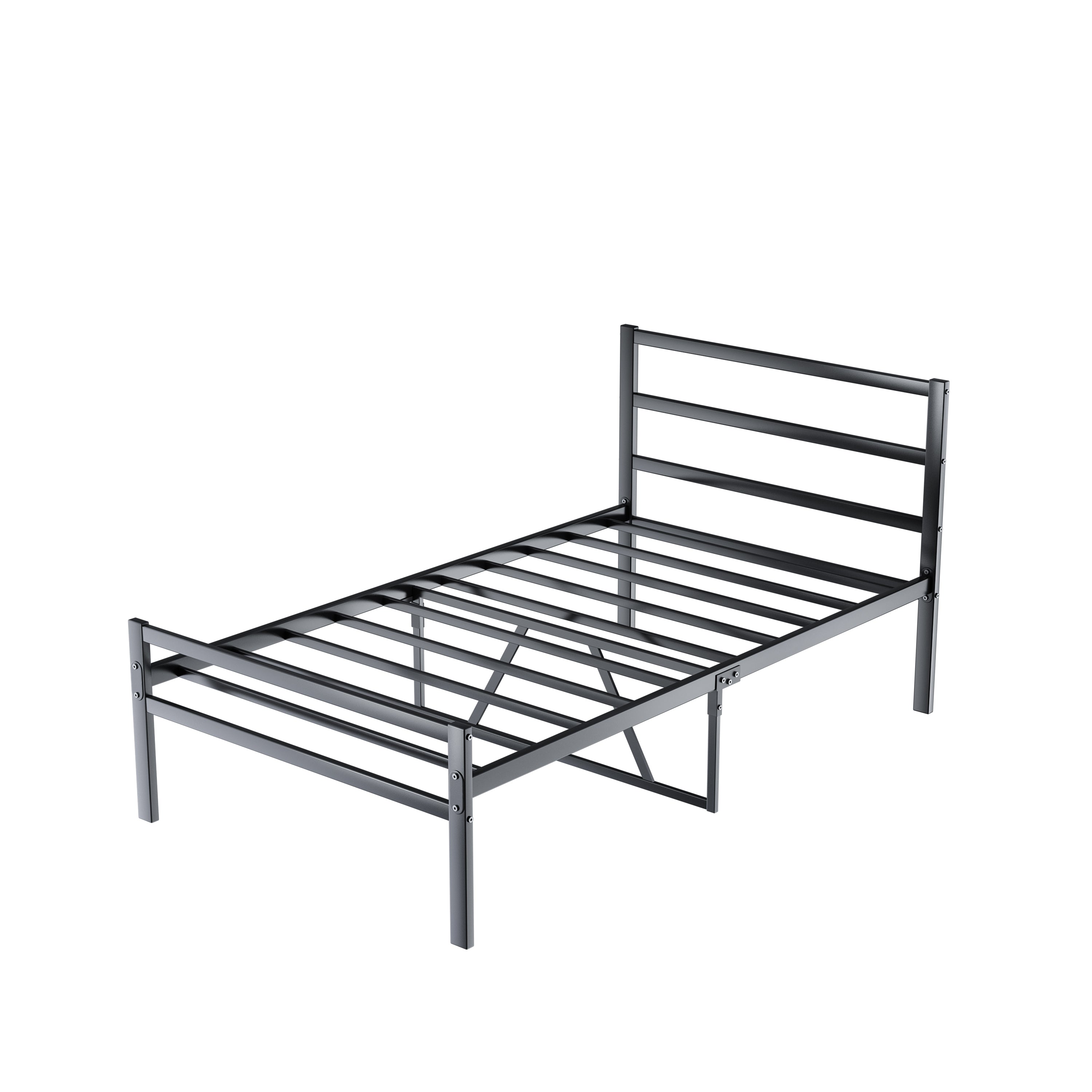 Metal Platform Bed with Wave Headboard