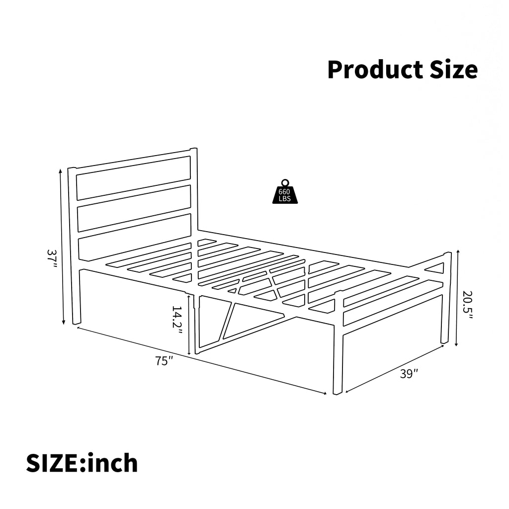 Metal Platform Bed with Wave Headboard
